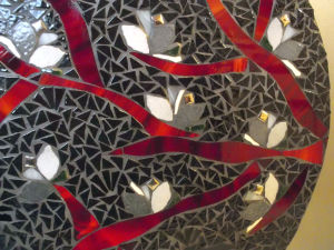 tableau rond en mosaïque « le cerisier rouge »