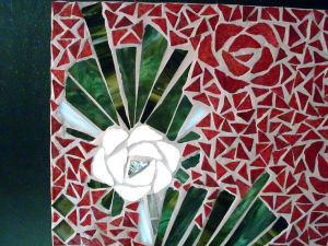 tableau en mosaïque « roses blanches »